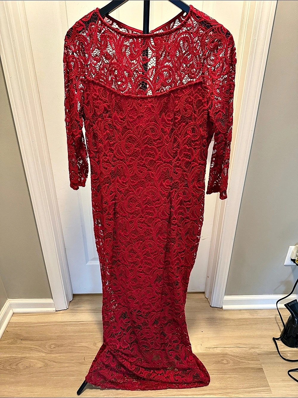 BCBG Red Lace Maxi Dress Size 16 Like New